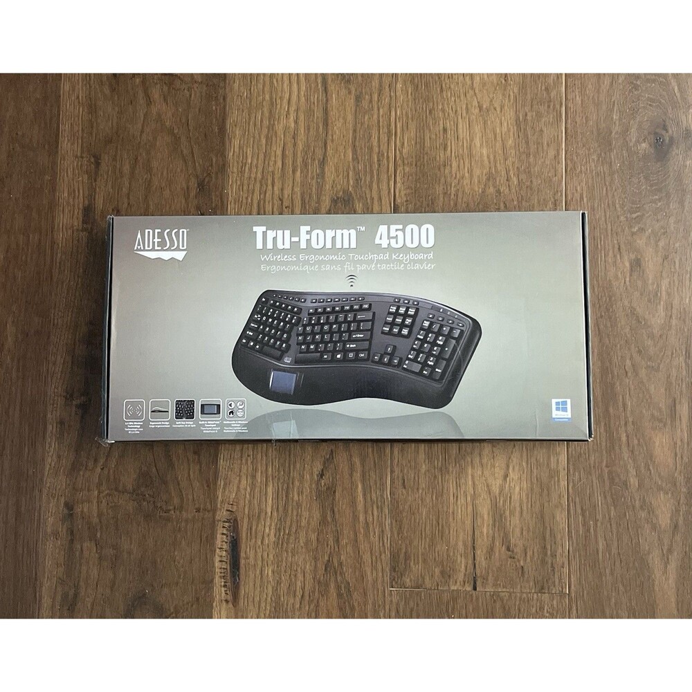 New Adesso Tru-Form 4500 Wireless Ergonomic Touchpad Keyboard WKB-4500UB